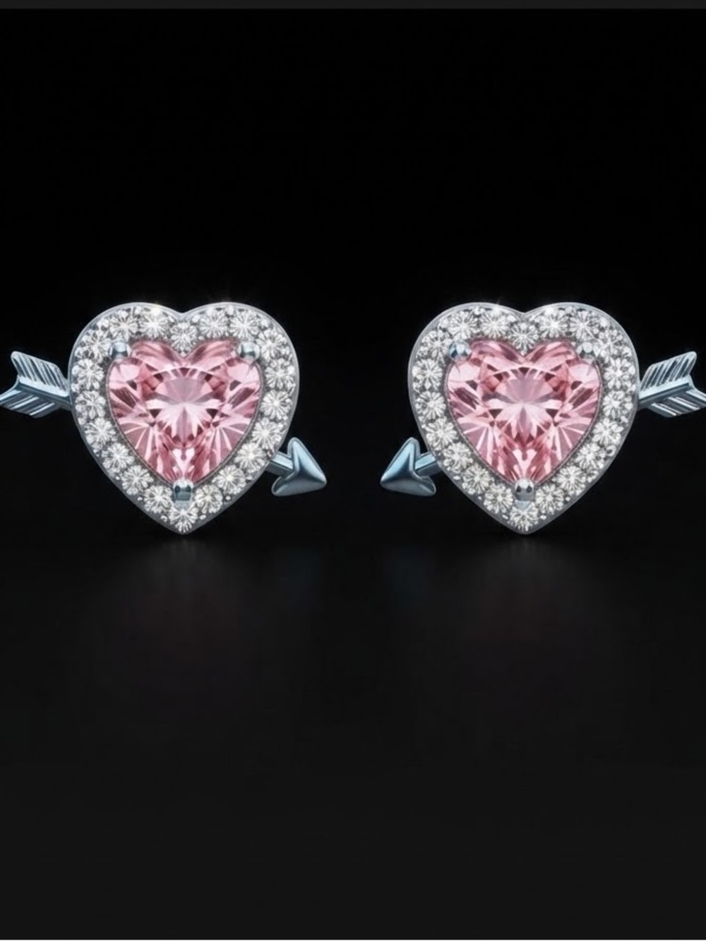Women silver and Pink Crystal Stud Earrings